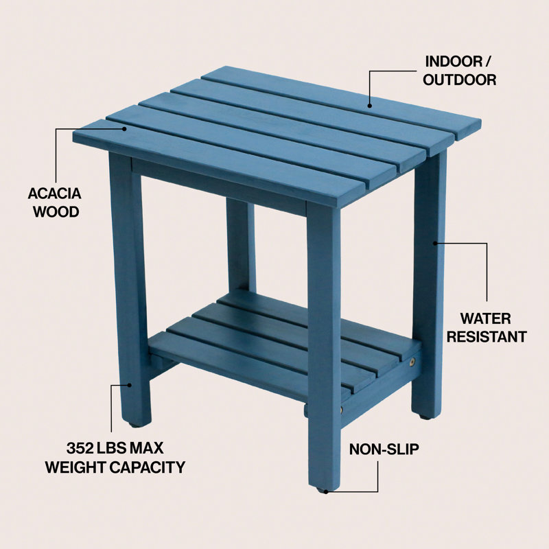 Kellie 16" Modern Nautical Blue Acacia Wood Outdoor Side Table, 2-Tier Slatted Rectangular Weather-Resistant Patio End Table for Garden