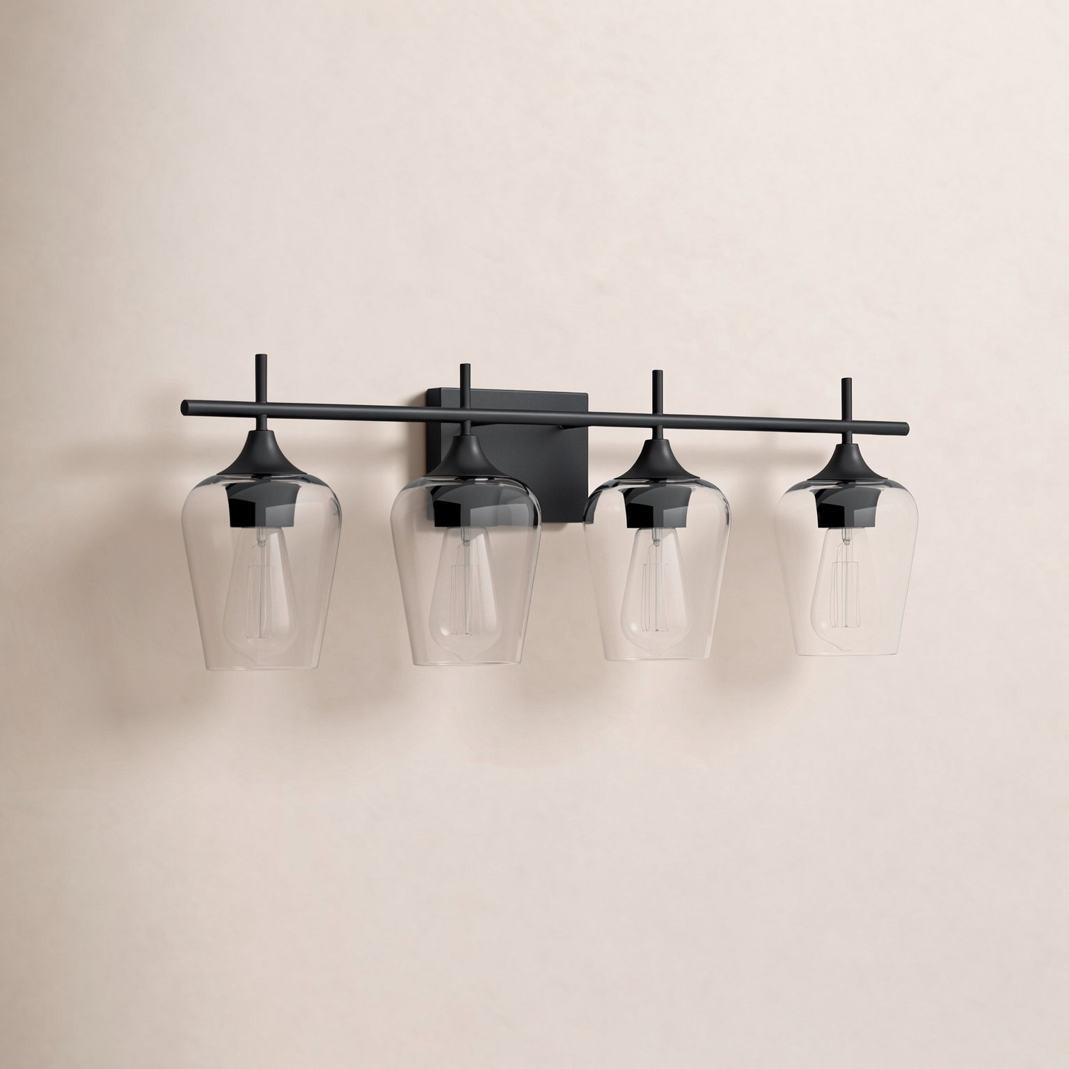 Breena 4-Light Dimmable Vanity Light, Clear, Black