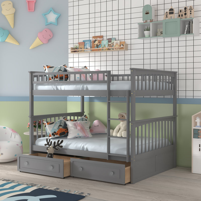 Faizon 2 Drawer Standard Bunk Bed by Harriet Bee, Gray, Twin Over Twin