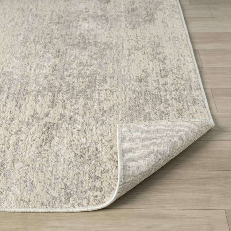Abstract Modern High-Low/Carved Polyester Area Rug, Cream/Gold, Rectangle 10' x 14'1", Silver
