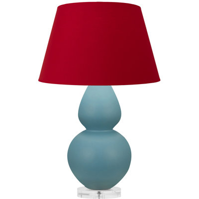 Matte Small Double Gourd Accent Lamp - Matte Ash, Lucite - Ink Black with Rose Red Lining Shade