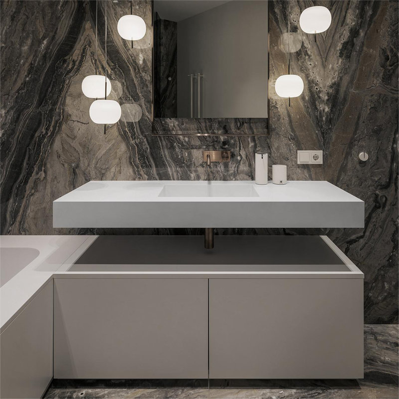 MEDUNJESS 47'' Wall Mount Bathroom Sink Solid Surface Bathroom Sink in White