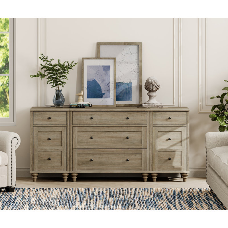 Commodes Corretta Mid Century Modern avec station de charge, commode pour chambre à coucher avec 5 tiroirs et 2 armoires de rangement