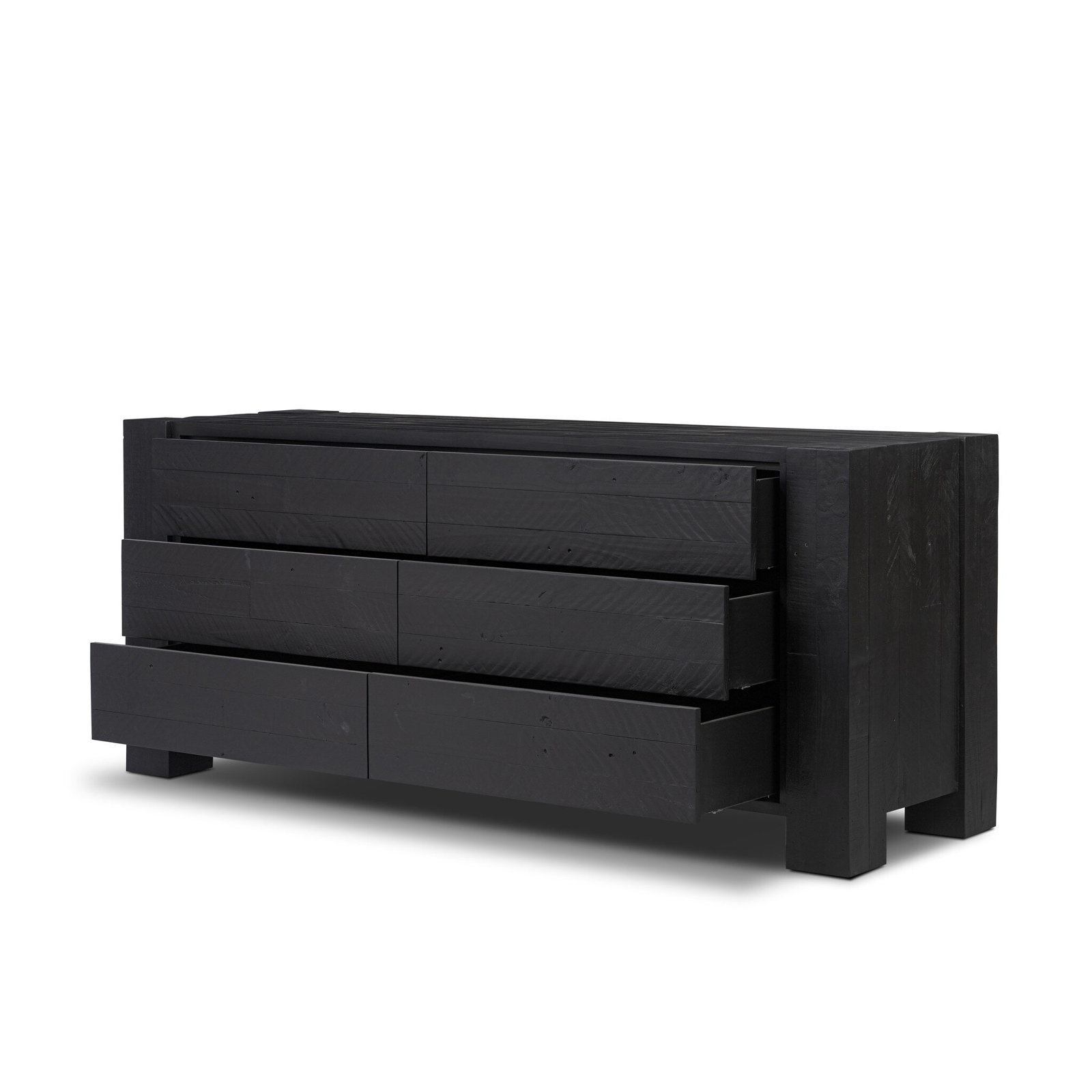 Finnian 6 Drawer Dresser-Light Blonde Pine, Aged Black Pine