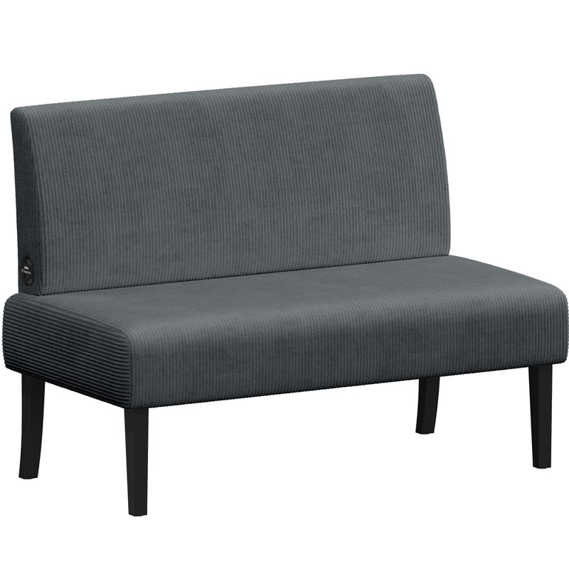 Corduroy Loveseat Mini Sofa with Rubberwood Legs for Small Spaces, Dark Gray