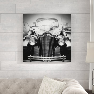 Vue de l’avant de la voiture en noir et blanc, impression sur toile