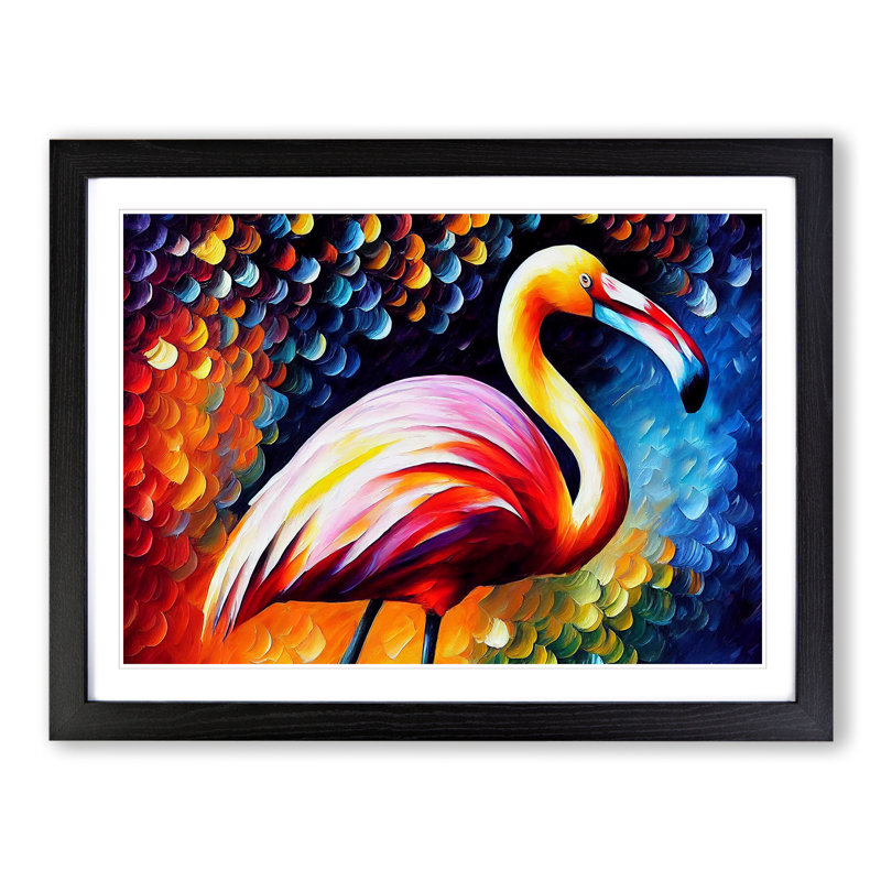 Flamingo - Single Picture Frame Print, Black, 46cm H x 64cm W x 2cm D