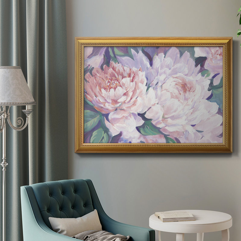Pe pivoines en fleurs I - Peinture sur toile encadrée, H 16 po x l 20 po