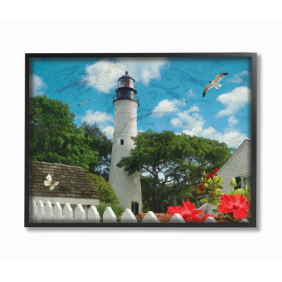 «Key West Light House with Picket Fence Butterfly and Seagull», reproduction de photo