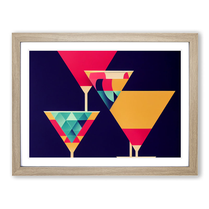 Cocktail Geometric Abstract - Framed Print, 46cm H x 64cm W x 2cm D, Oak