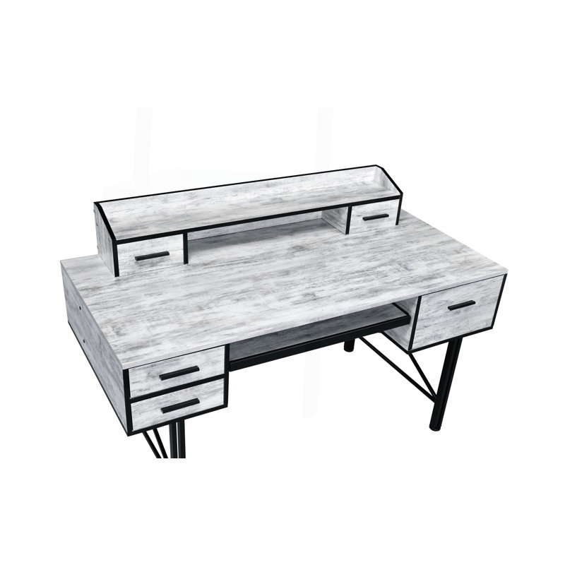 Finley Computer Desk with Drawers, Shelf & Metal Base, White/Black