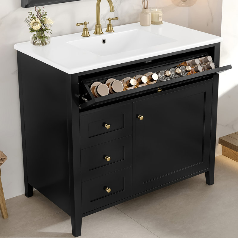 36'' Bathroom Freestanding Vanity With Ceramic Sink, Black