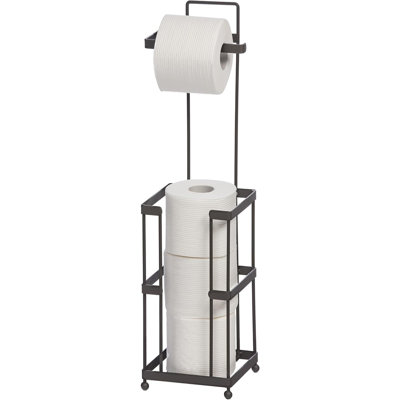 Porte-papier hygiénique autoportant taupe avec rangement pour rouleau, résistant à la rouille, peu encombrant pour les petits espaces