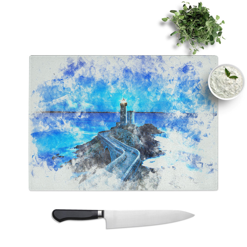 Tempered Glass Lighthouse & Seascape in France Chopping Board, 28.5 cm x 39 cm