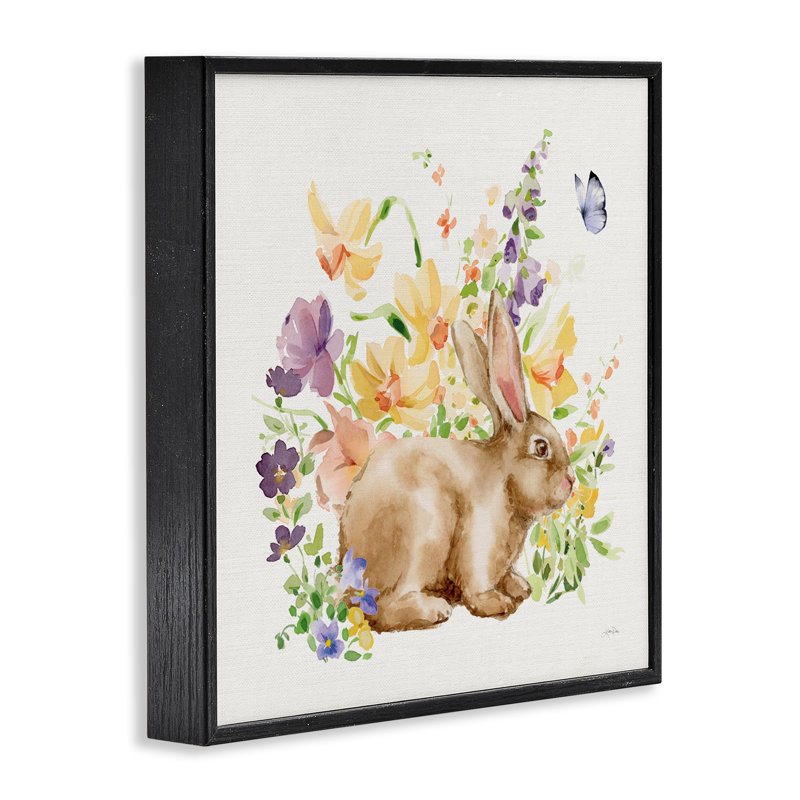 Giclée encadrée de lapin du printemps, conception de Katrina Pete, H 12 po x l 12 po, Giclée encadrée noir minuit