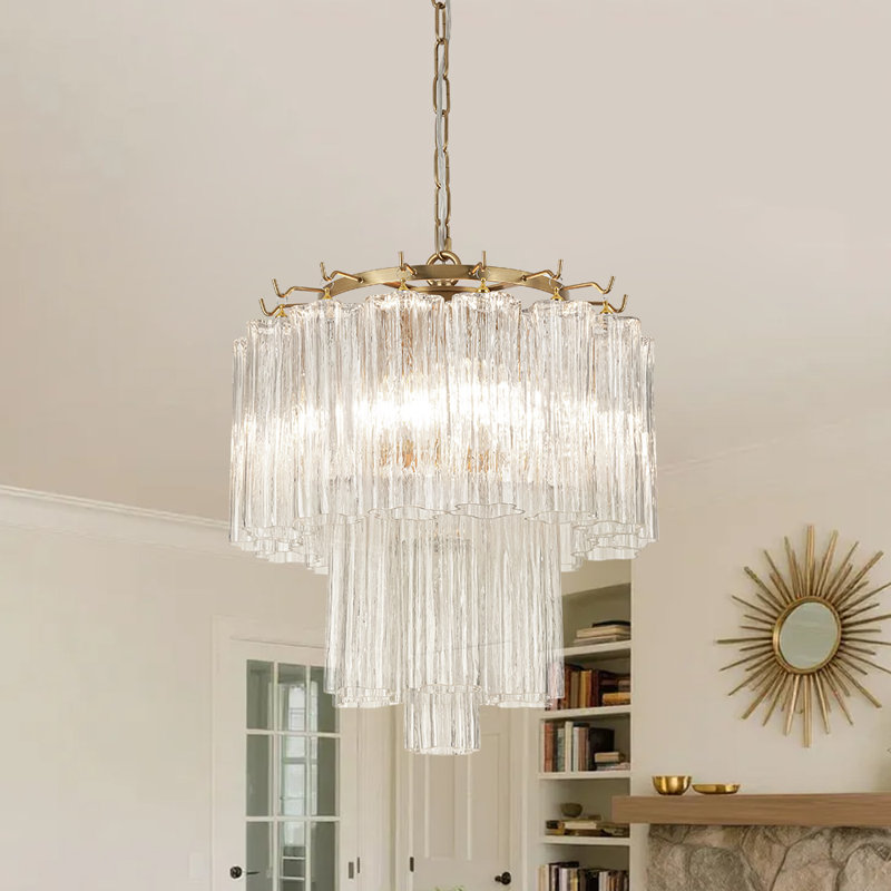 Modern 3-Light Tiered Plum Blossom Glass Tube Chandelier