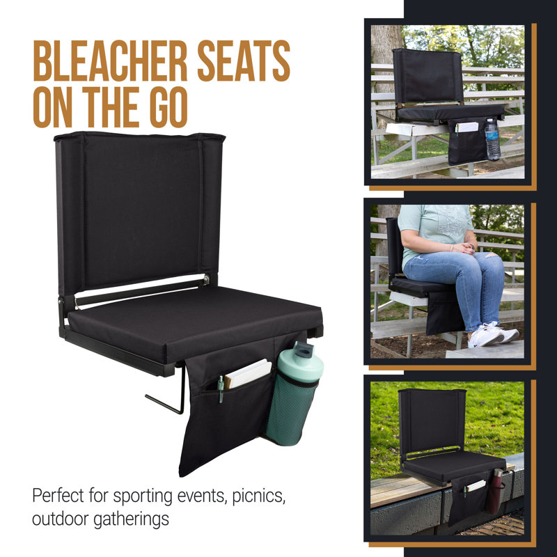 Home-Complete Bleacher Seat - Stadium Seat Cushion with Pocket and Cupholder - Wide Portable Sports Chair - Stadium Seats with Back Support