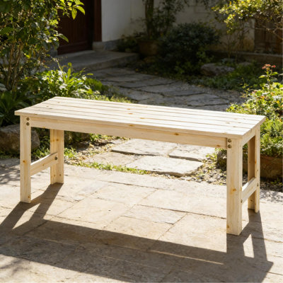 Backless Slatted Bench, Wood Outdoor Bench