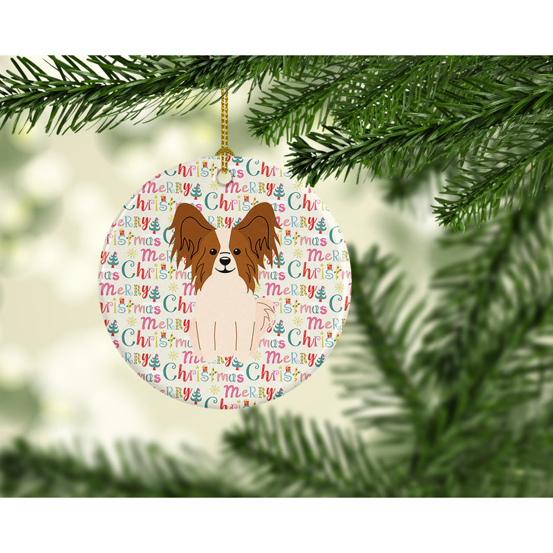 Ornement suspendu Merry Christmas Papillon, Beige / brun