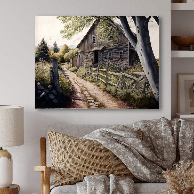 Décoration murale grange jaune au printemps III - Paysage de grange, L 40 po x H 30 po