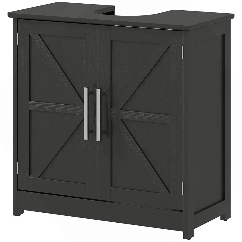 Armoire de rangement à piédestal, lavabo de salle de bain avec 2 portes de grange et tablette réglable (sans lavabo)