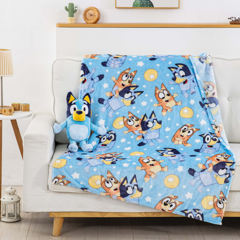 Bluey Character Silk Touch Throw Blanket Set with Hugger Pillow, 40" x 50"