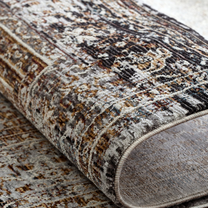 Hemet Oriental Area Rug in Gray, Round 3'