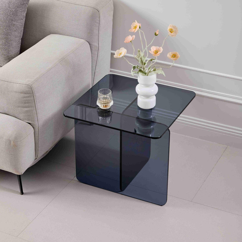 Table d'appoint élégante et sophistiquée en verre trempé, Gris fumée