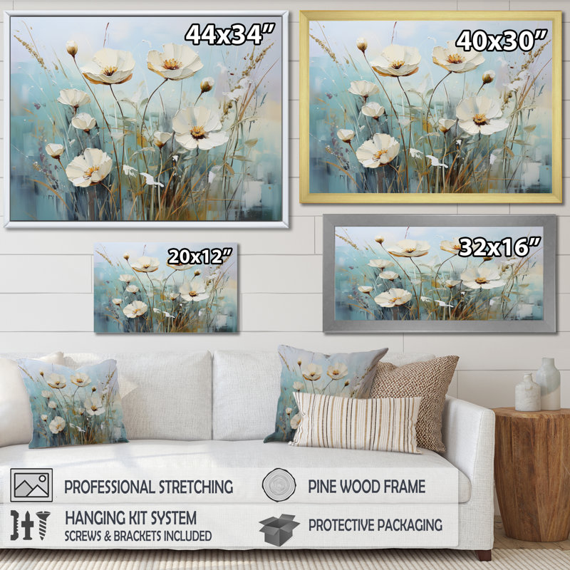 «Meadow Whispers Of Spring I», reproduction sur toile, H 16 po x l 32 po x P 1 po, Cadre flottant doré