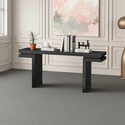 Console de 66 pouces de long avec rangement à base ouverte, plateau en panneau de fibres à densité moyenne et placage en bois massif