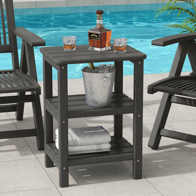 Volodimir HDPE 3-Tier Outdoor Side Table, Weather Resistant Rectangular Adirondack End Table with Storage Shelves for Patio & Pool