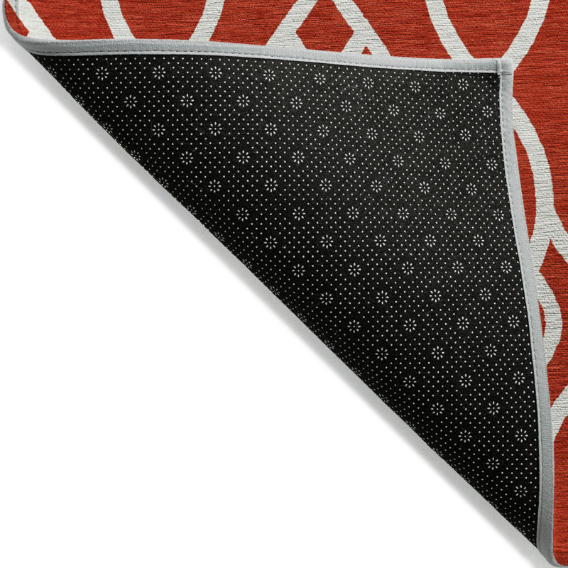 Tapis extérieur lavable à motif de treillis rouge et ivoire 3 pi x 5 pi