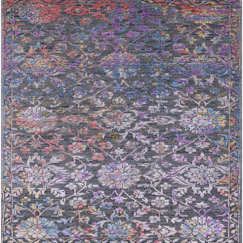 Tapis oriental mauve / rouge / gris Halchita, Carré 6 pi
