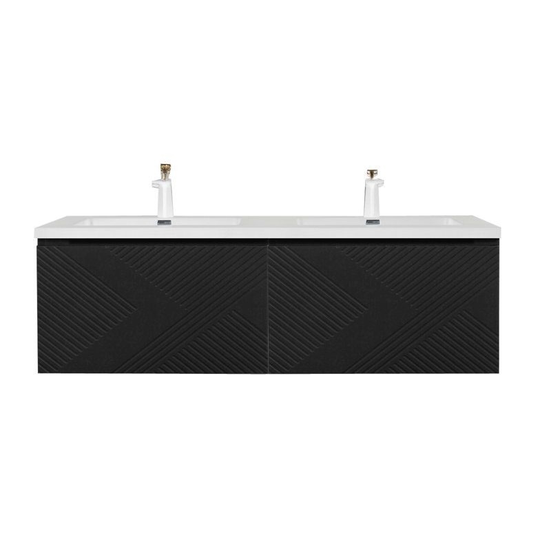 Meuble-lavabo mural double 71 po avec plateau en polymère Dewon