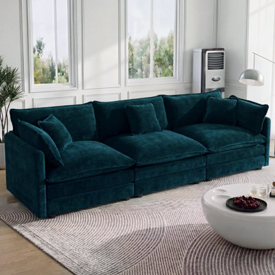 Modern 3-seater Chenille Sofa With 2 Armrest & 3 Toss Pillows