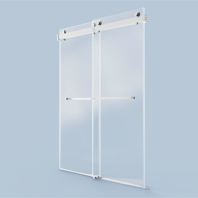 Porte de douche avec mécanisme coulissant double, 68-72 po x 76 po, verre, nickel brossé - fabrication oléofuge Porte 76 po, fermeture en douceur, surface trempée de 10 mm
