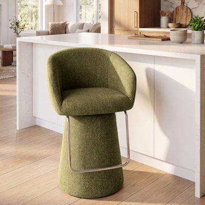 Upholstered Swivel Bar Stools with Metal Footrest