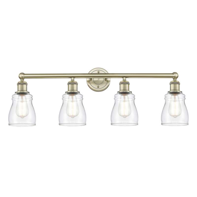 Éclairage pour meuble-lavabo de salle de bain 31,75 pouces 4 lumières Mccarver, Transparent, Laiton antique
