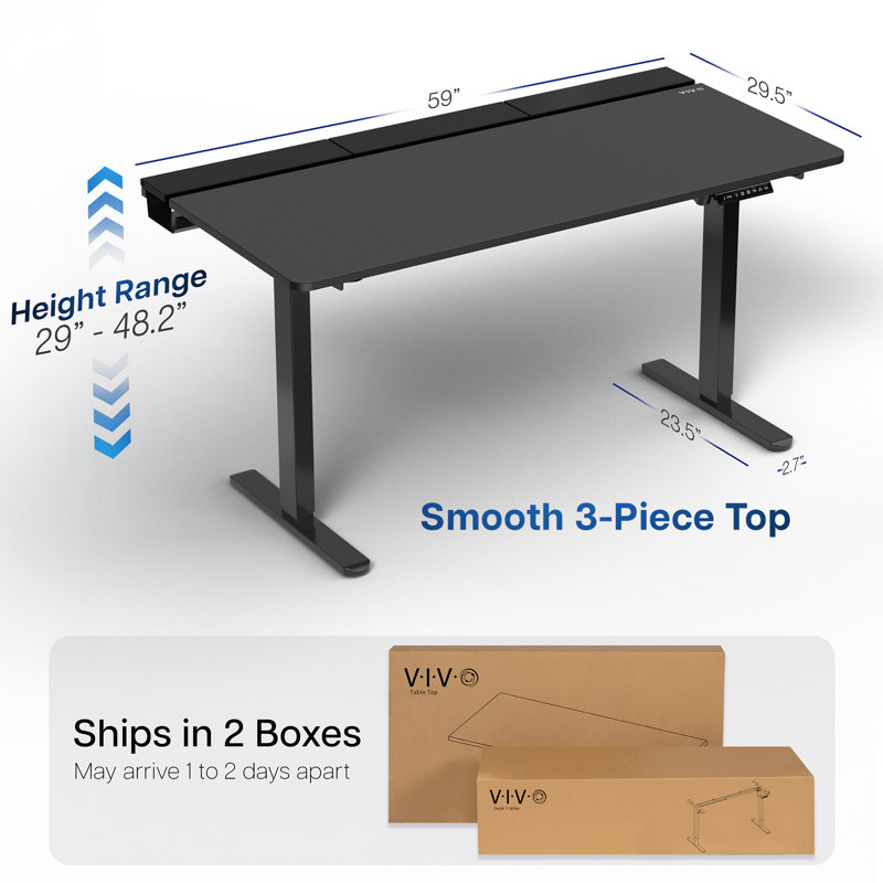 Bureau électrique 60 "x 30" VIVO, plateau de table avec câble, série 1B6-P3B, Noir