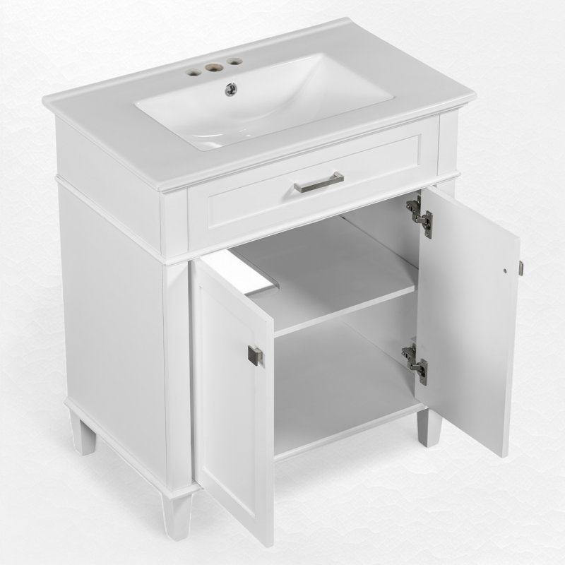 Meuble-lavabo simple 30 po avec lavabo en céramique, Blanc / Blanc