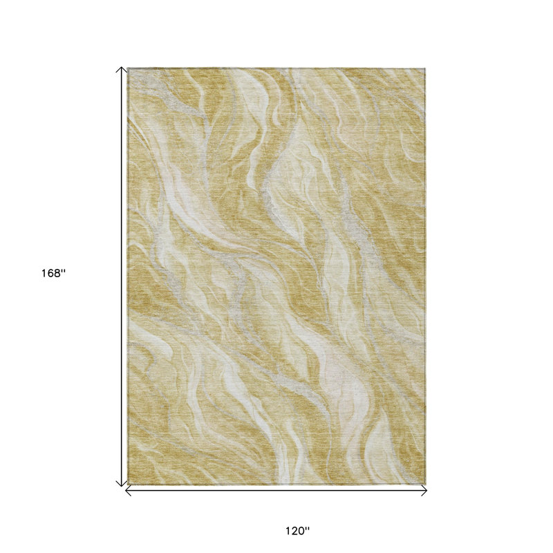 Tapis extérieur lavable abstrait beige et ivoire doré 10 pi x 14 pi