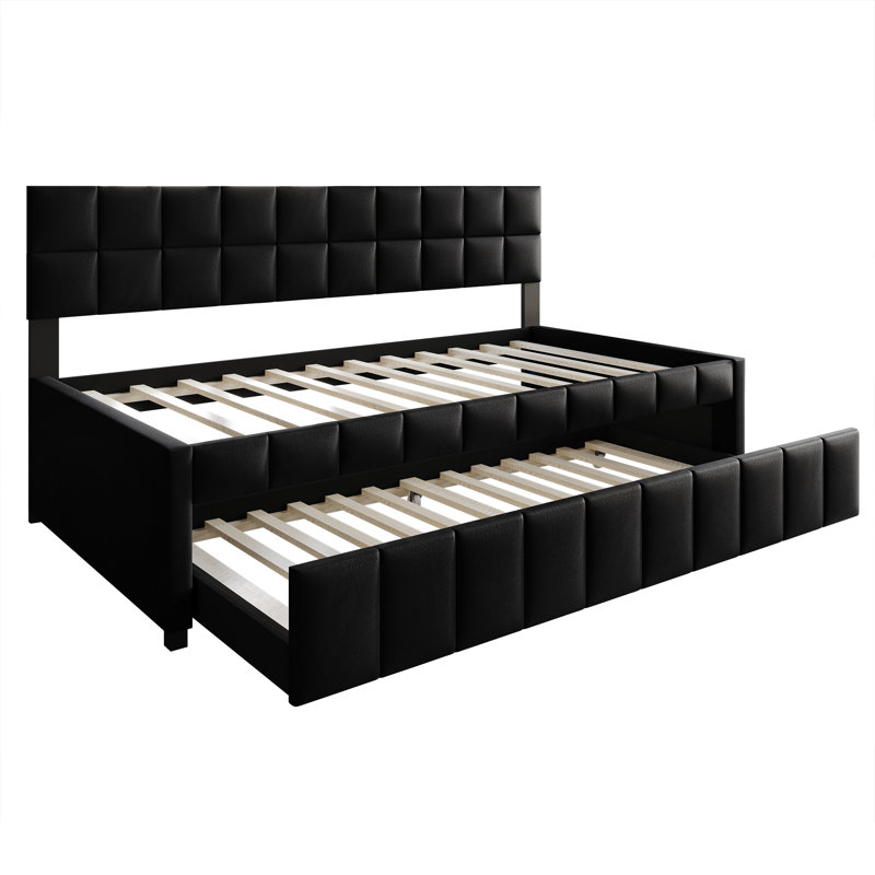 Twin Daybed Velvet With Trundle, Black