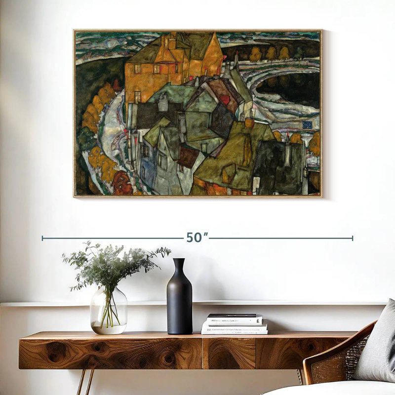 Croissant des maisons II, Cadre flottant en bois naturel, 40 po x 27 po