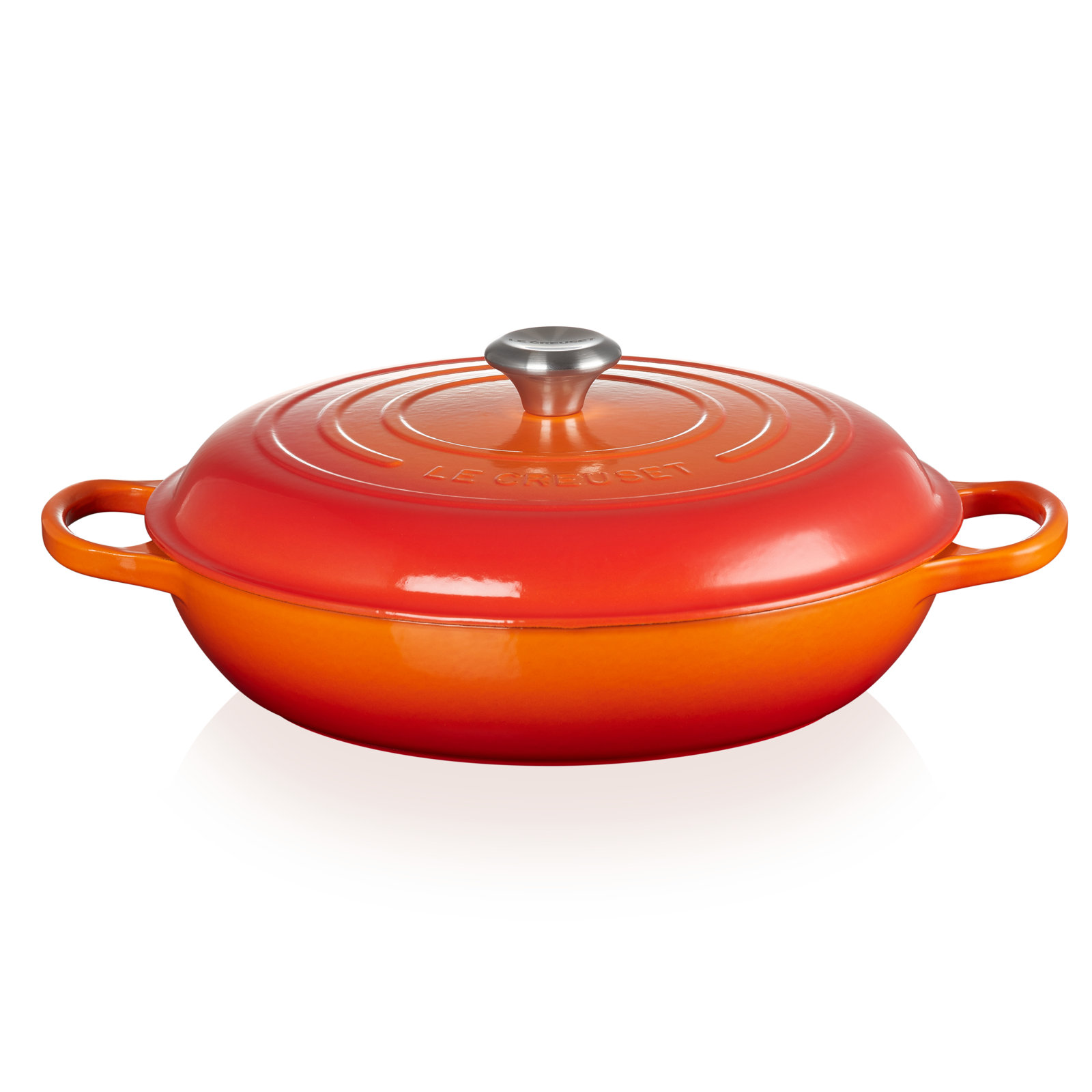 Le Creuset Signature Enameled Cast Iron Braiser with Lid, Flame, 5 quarts