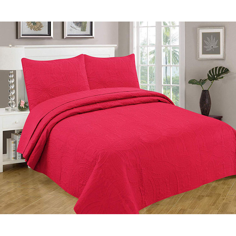 Ensemble de couvre-lit 3 pièces à motif floral réversible, Rose, Couvre-lit de grande taille et 2 taies décorative