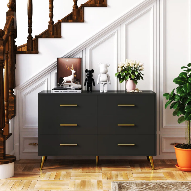 Commode double 6 tiroirs Maelee, Noir mat