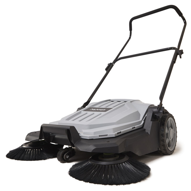 Dapper Supply Walk-Behind Outdoor Hand Push Floor Sweeper - 5.25 Gallon Capacity - 25.5" Sweeping Width - Sweeps up to 27,900 ft/Hour, Grey