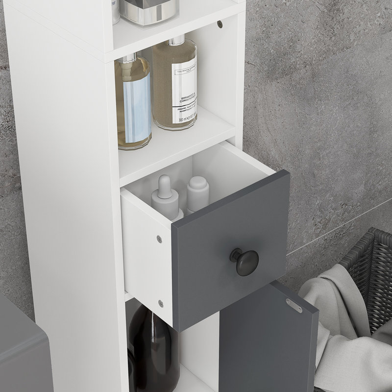 71" Tall Bathroom Storage Cabinet, Narrow Toilet Paper Cabinet With Open Shelves, 2 Door Cabinets, Adjustable Shelves For Kitchen, Hallway, Living Room, Gray