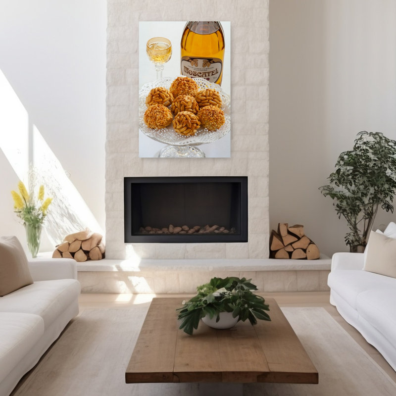 Assiette de panellets avec un muscat, art mural pin traditionnel de Barcelone, Catalogne, Espagne, H 48 po x l 32 po