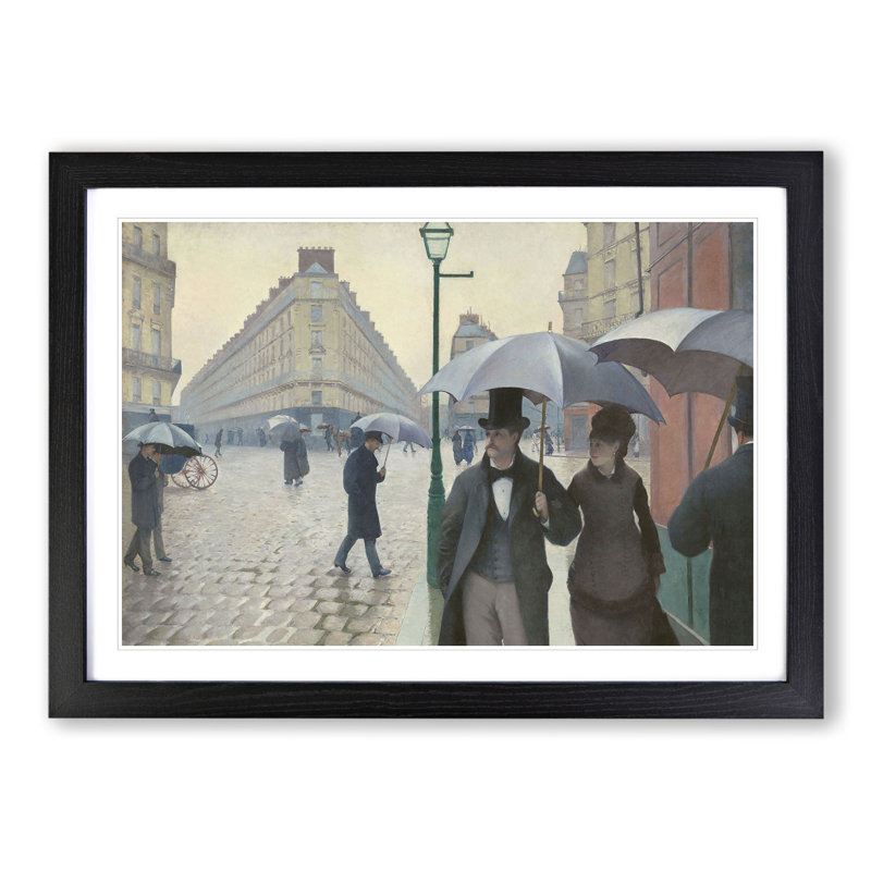 Paris Street on a Rainy Day by Gustave Caillebotte - Picture Frame Painting, Black Framed, 48cm H x 65cm W x 2cm D
